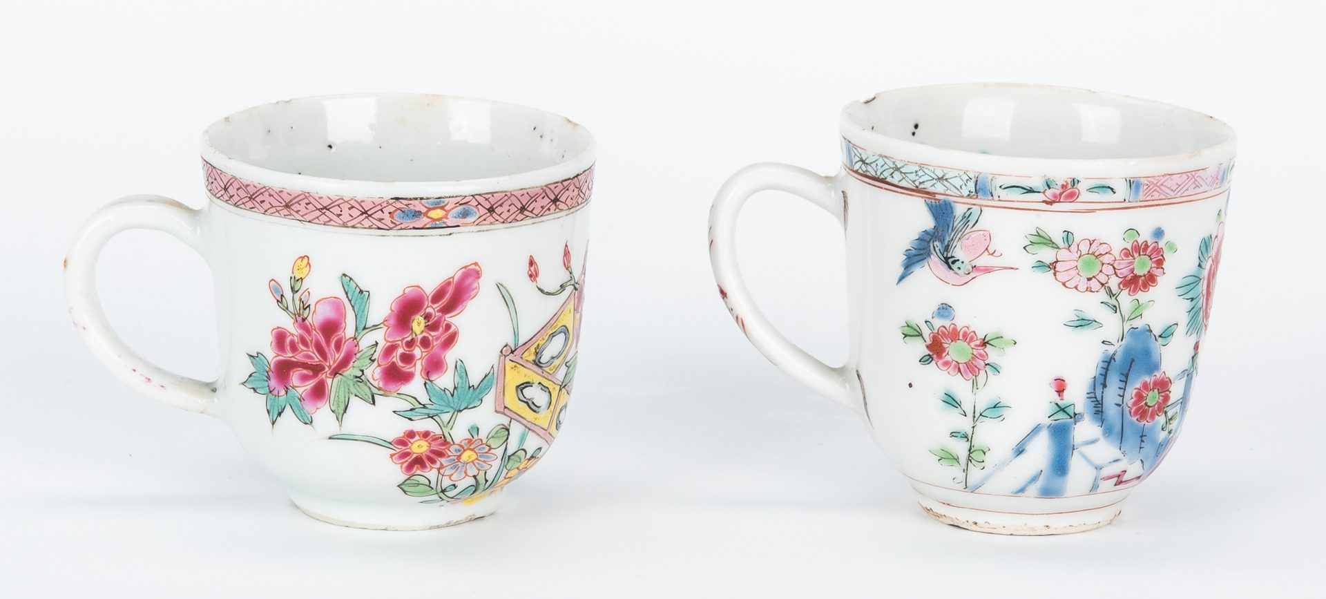 Lot 21: 7 Famille Rose Porcelain Tea Cups, Saucers