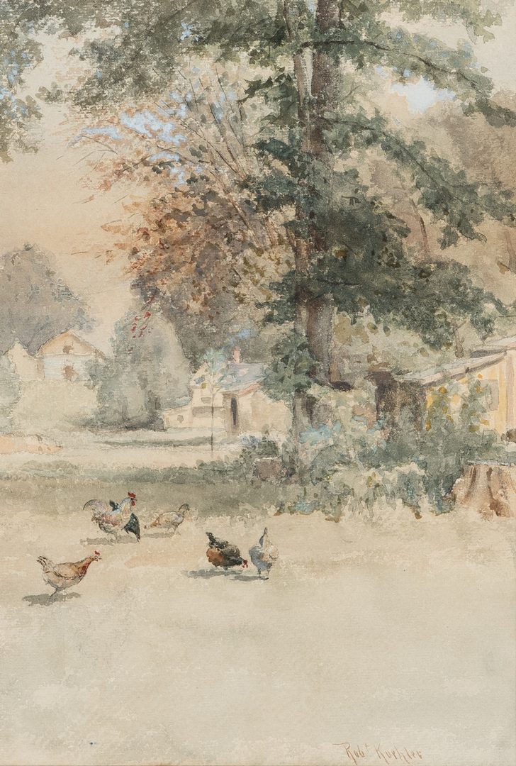Lot 225: Robert Koehler Watercolor, Farm Yard