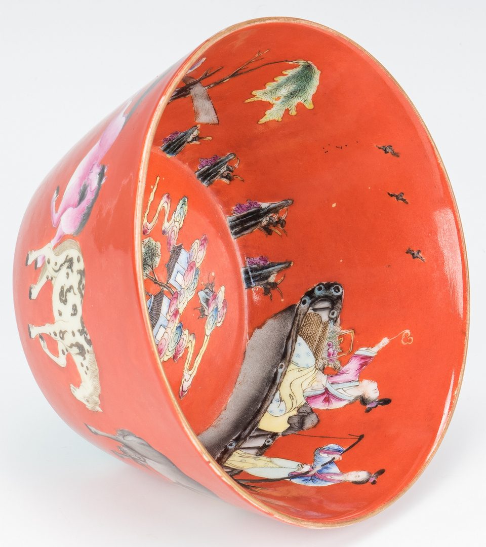 Lot 245: Chinese Porcelain Bowl, Red Ground with Figural Decoration