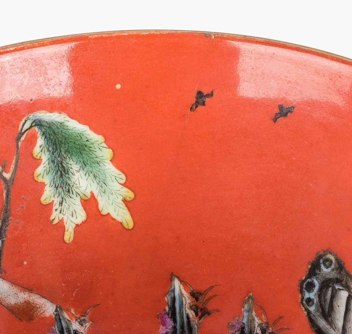 Lot 245: Chinese Porcelain Bowl, Red Ground with Figural Decoration