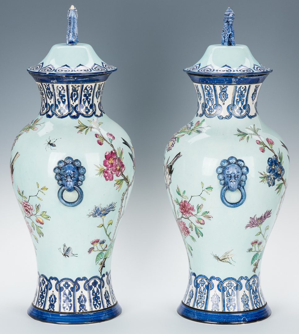 Lot 255: Gien, France Chinoiserie Faience, 3 Garniture Items