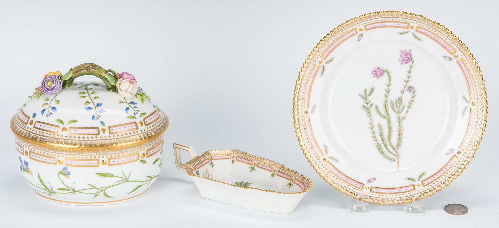 Lot 257: 3 Royal Copenhagen Denmark Flora Danica Porcelain Pieces