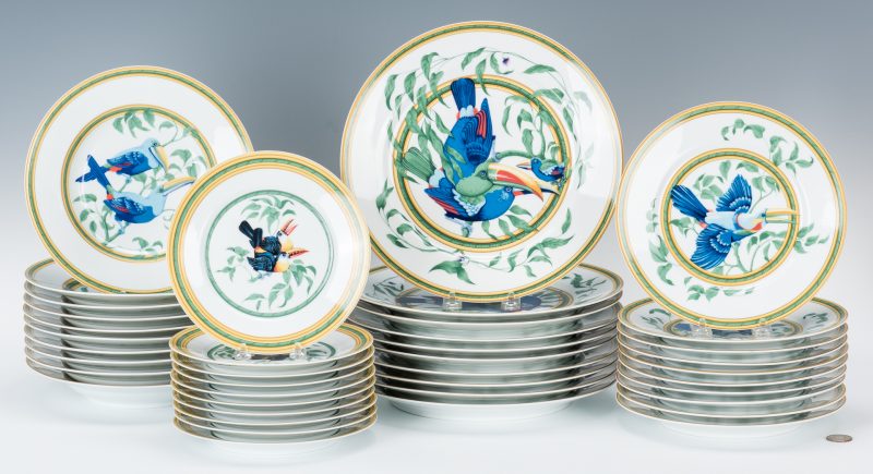Lot 259: Hermes Paris Toucans Pattern Porcelain Dinnerware Set, 40 pcs.