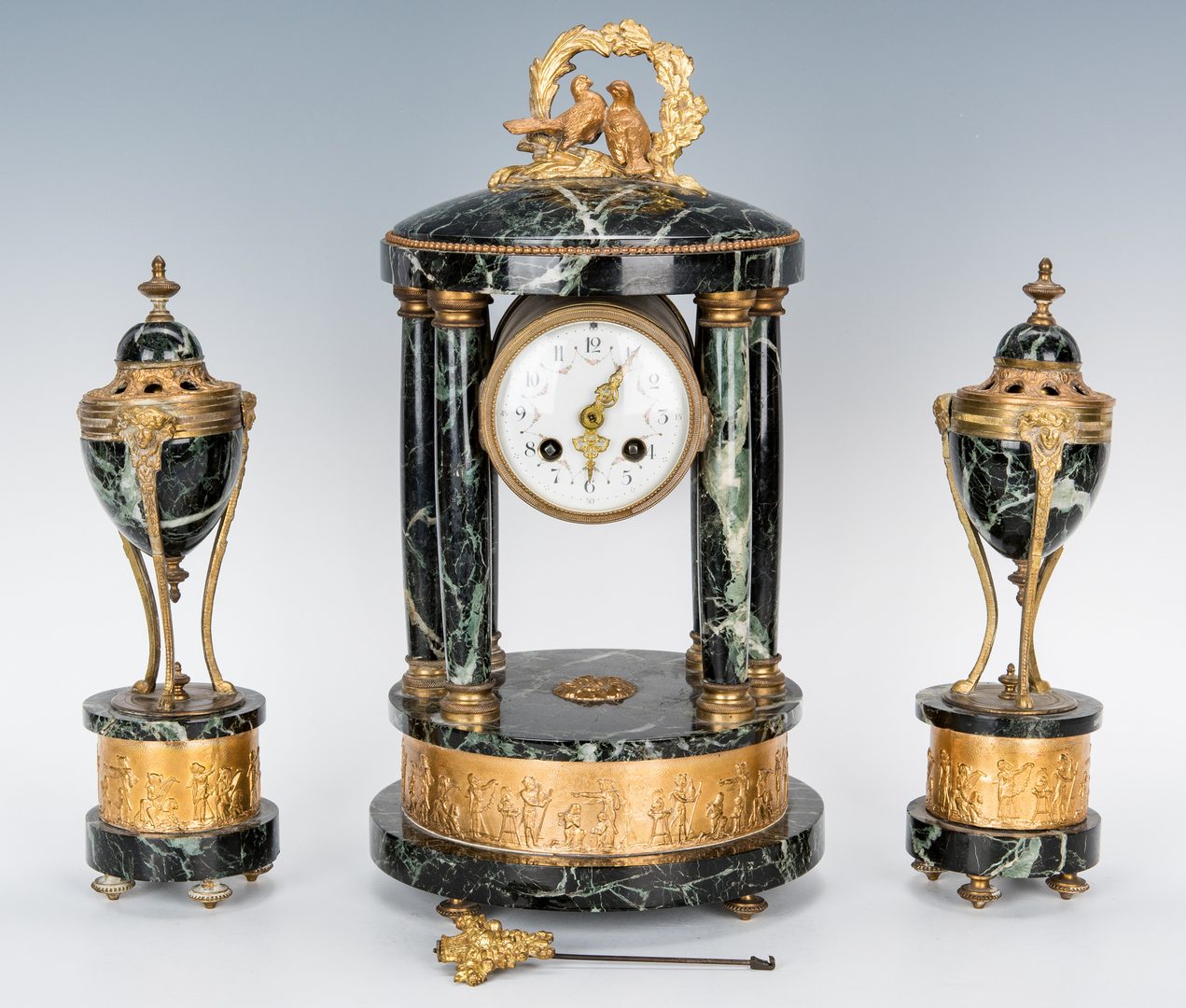 Lot 272: 3-piece French Marble Clock Garniture Set