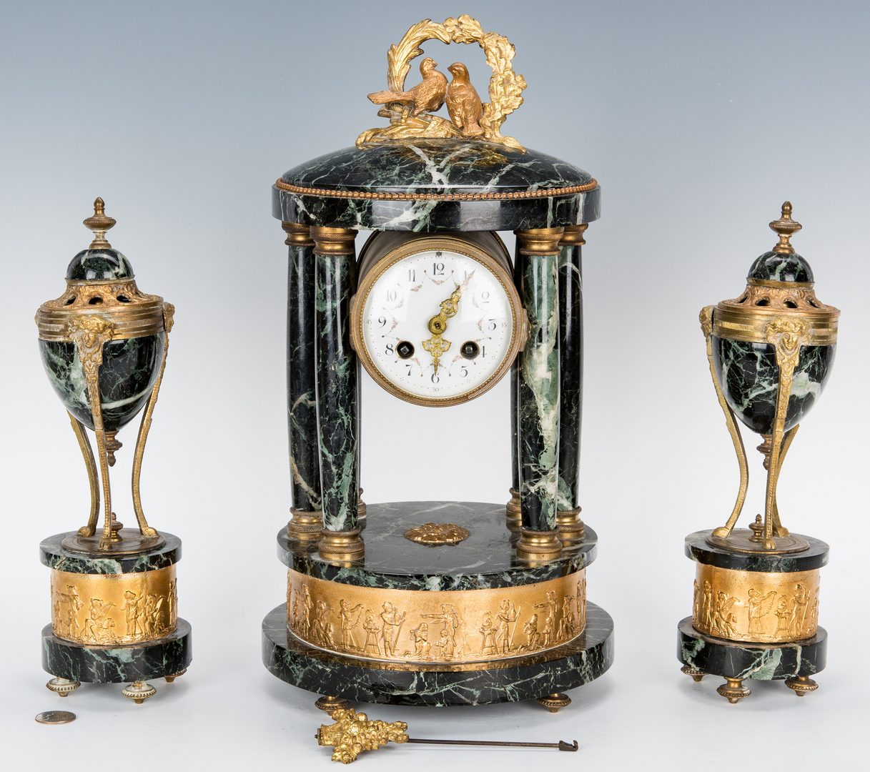 Lot 272: 3-piece French Marble Clock Garniture Set