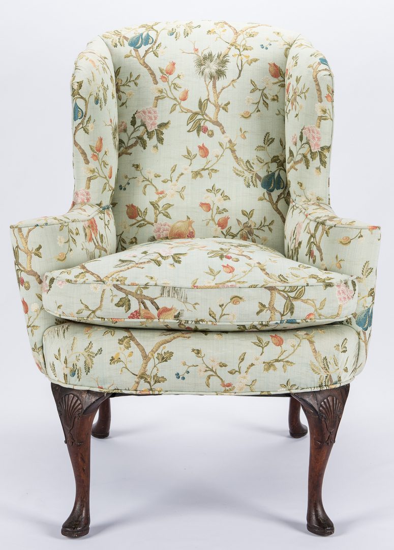 Lot 278: English Queen Anne Style Carved Wingback Chair