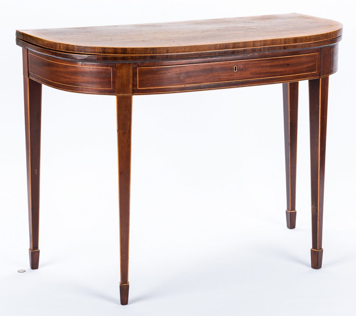 Lot 280: George III Inlaid Demilune Games Table