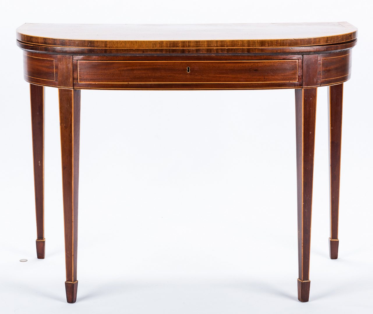 Lot 280: George III Inlaid Demilune Games Table