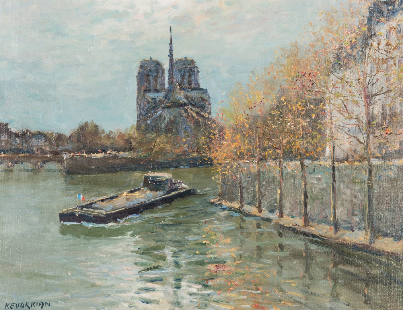 Lot 309: Jean Kevorkian O/C, Paris Canal with Notre Dame