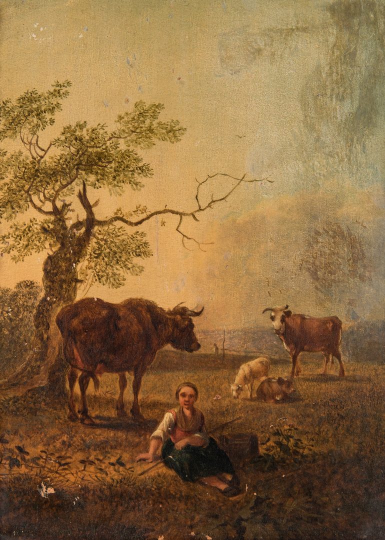 Lot 317: Johann Christian Klengel O/B, Landscape w/ Cows