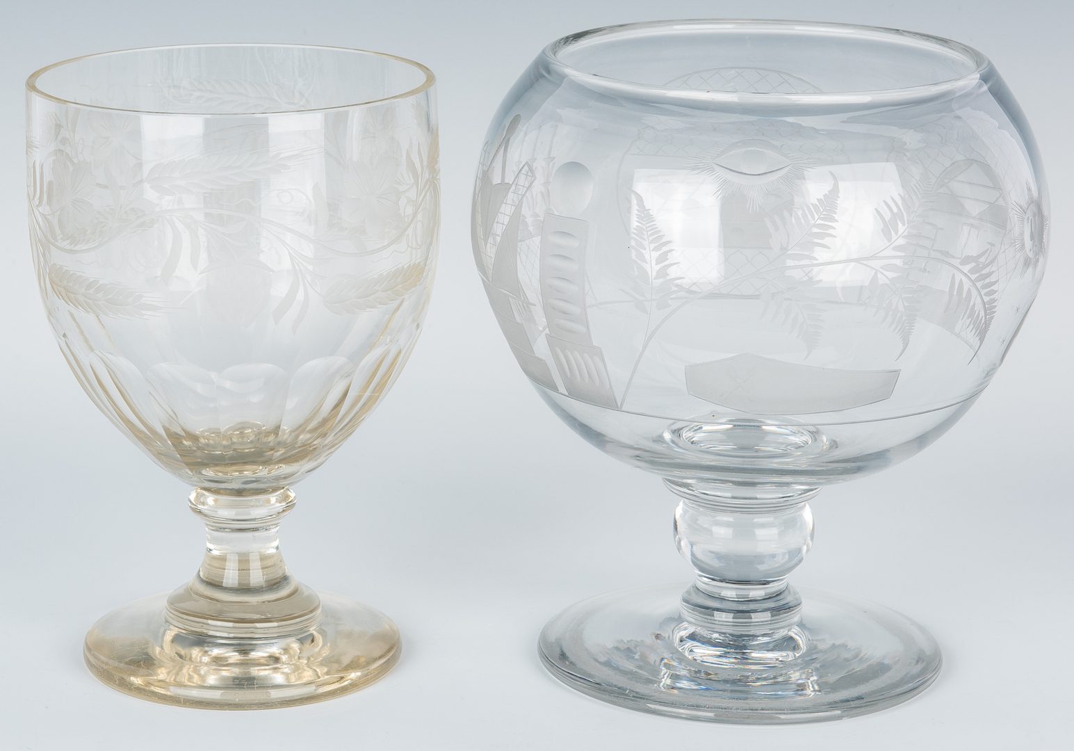 Lot 328: English Glass Punch Bowl & Pressed Glass Compote