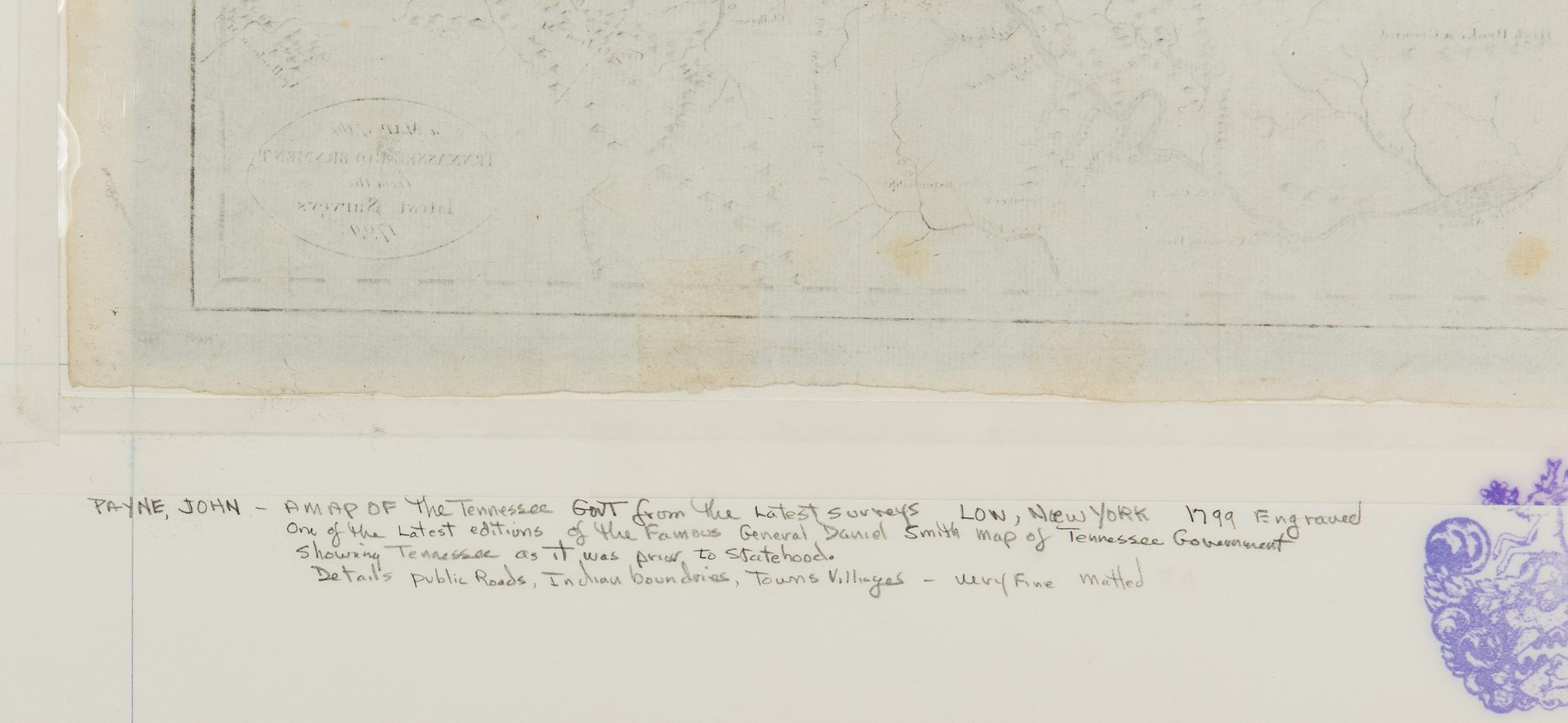 Lot 338: 1799 Payne/Low Map of "Tennassee"