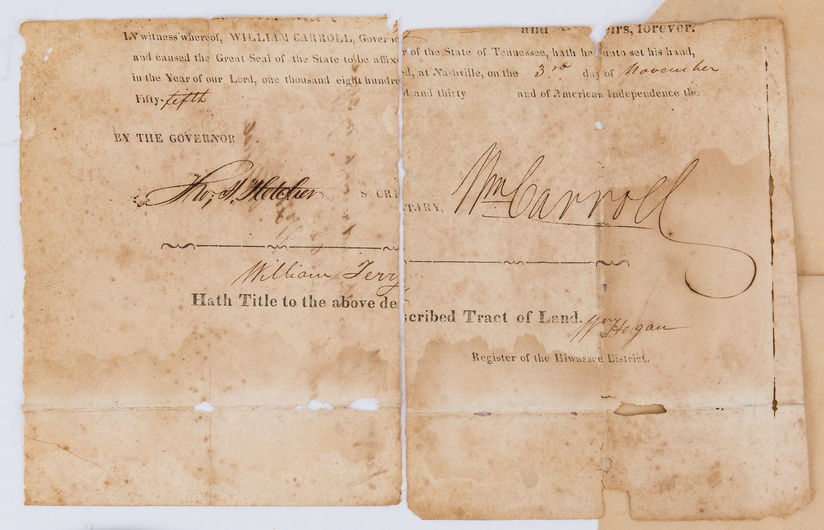Lot 350: Cate Family TN archive incl. Governor signed Documents