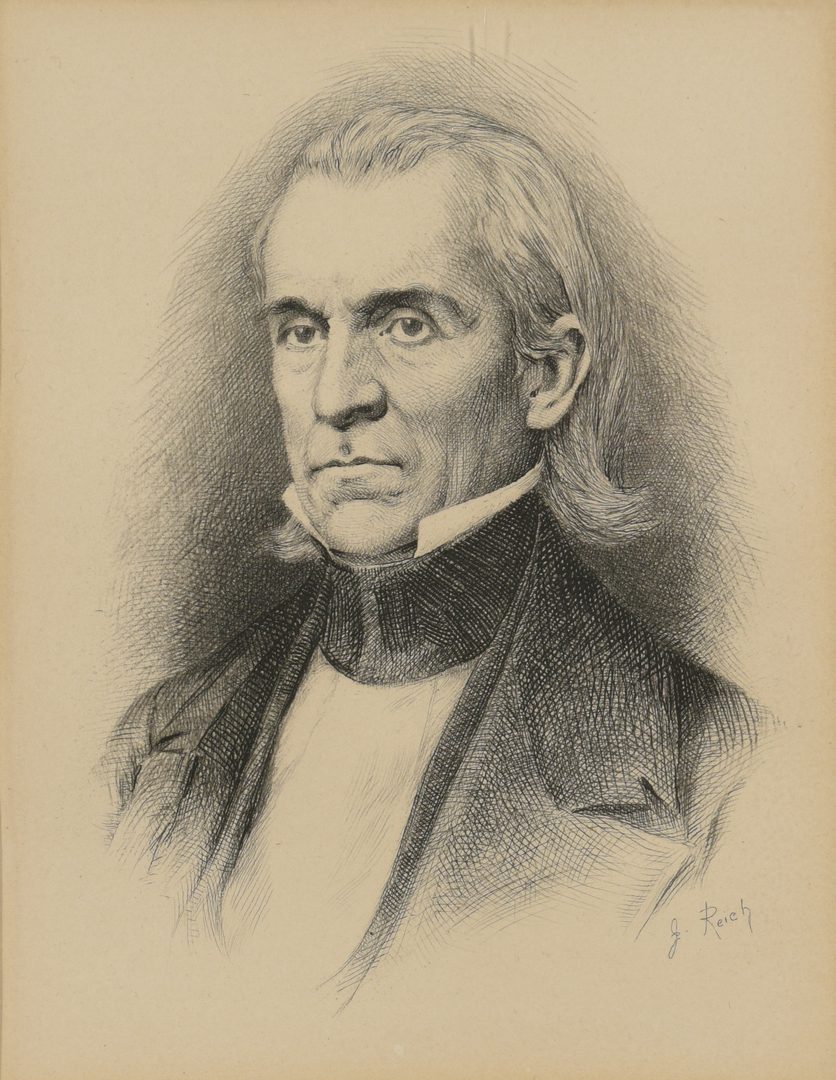 Lot 354: Pres. James K. Polk Signed Certificate of Merit and Etching