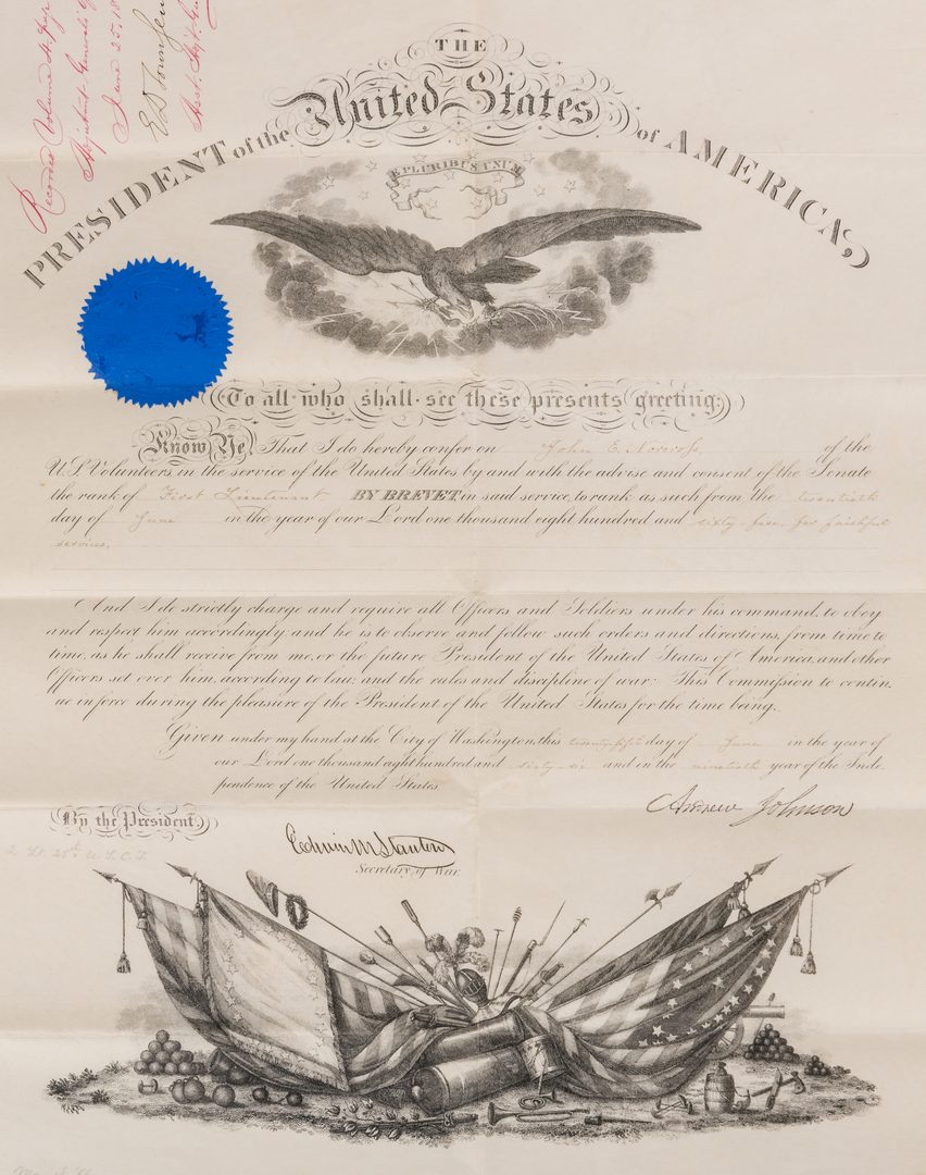 Lot 357: Andrew Johnson War Commission Document