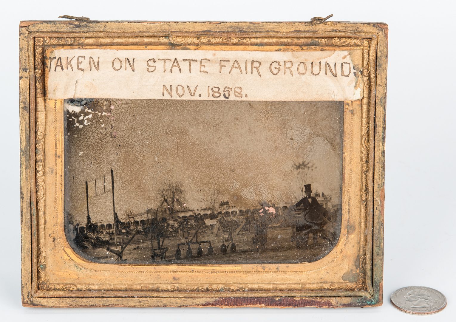 Lot 358: 1850s State Fair Ambrotype, Man in Stovepipe Hat