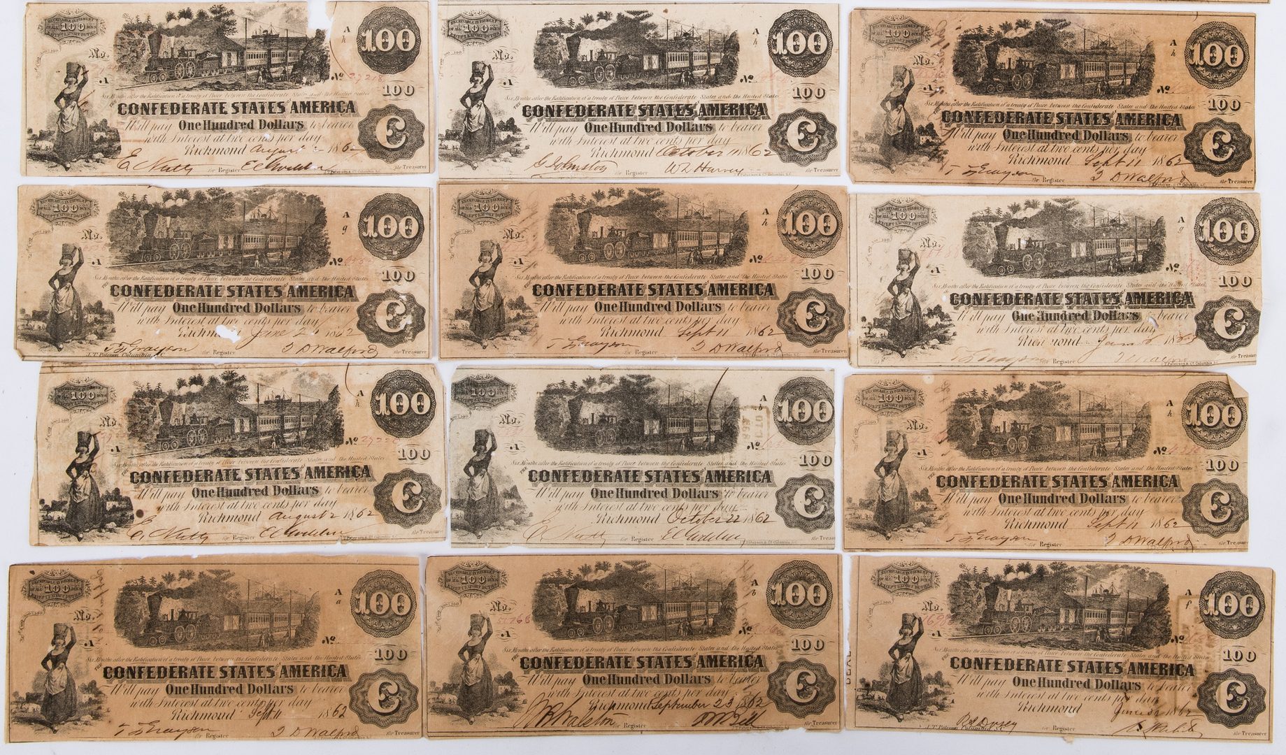 Lot 364: Civil War Banknotes and Bonds, 19 items