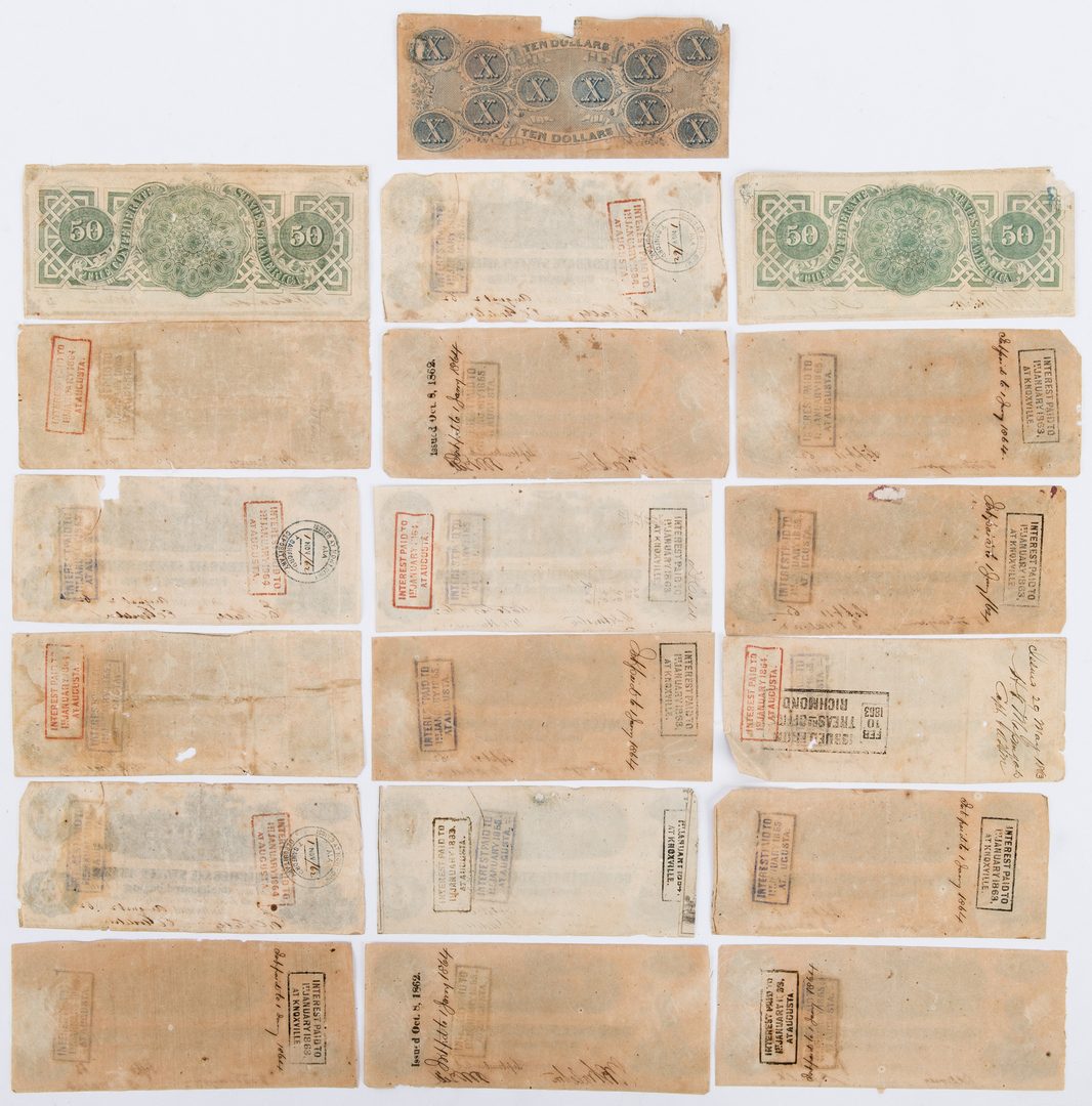 Lot 364: Civil War Banknotes and Bonds, 19 items