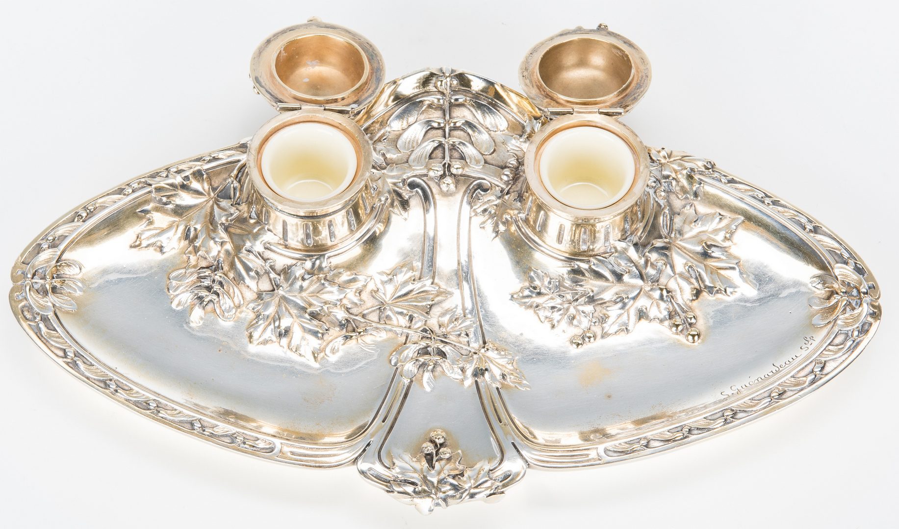 Lot 388: 2 Art Nouveau French Inkwells, signed