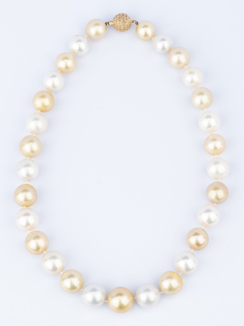Lot 43: White, Lt. Golden South Sea Pearls w/ Dia. Clasp