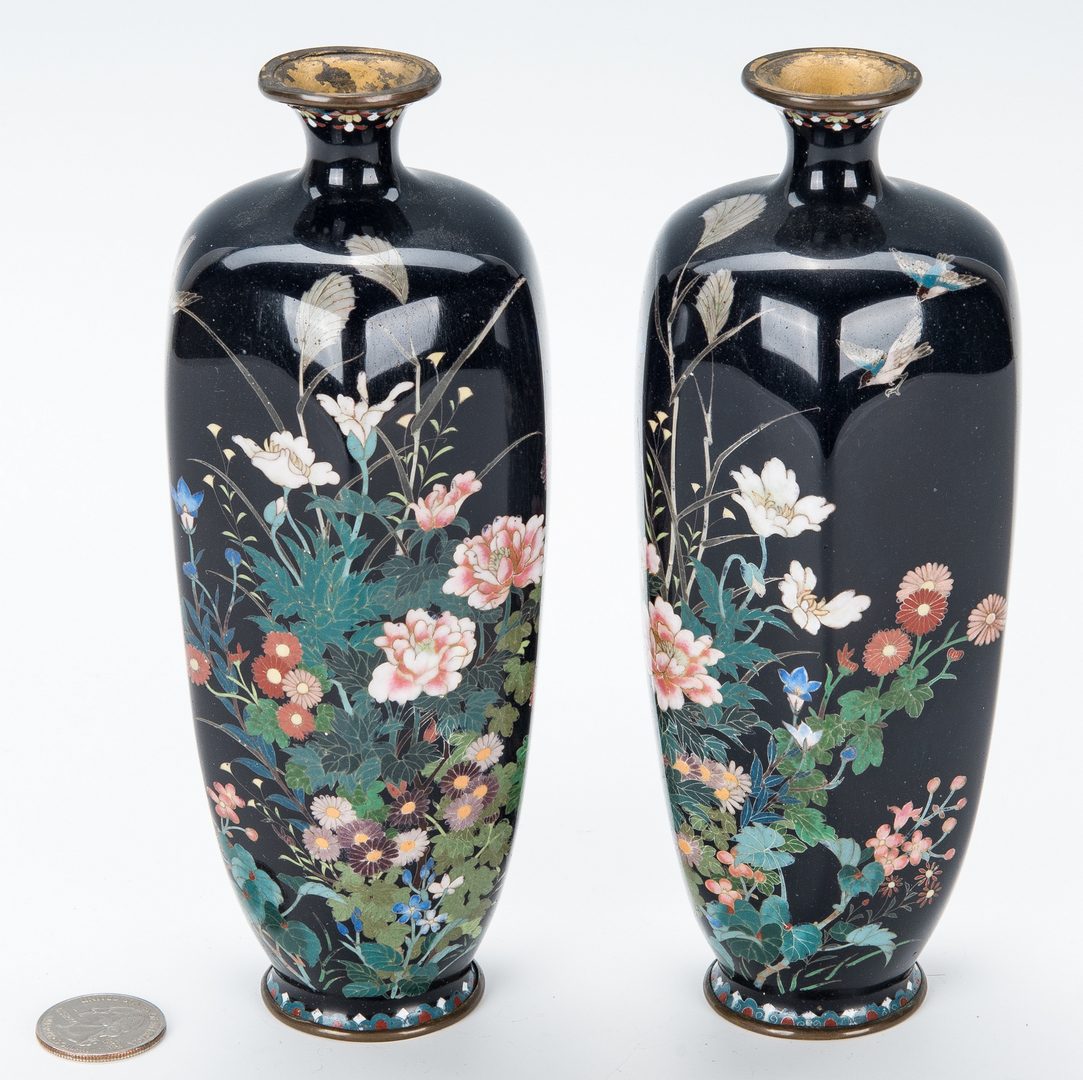 Lot 446: 2 Asian Cloisonne Vases, Birds and Peonies