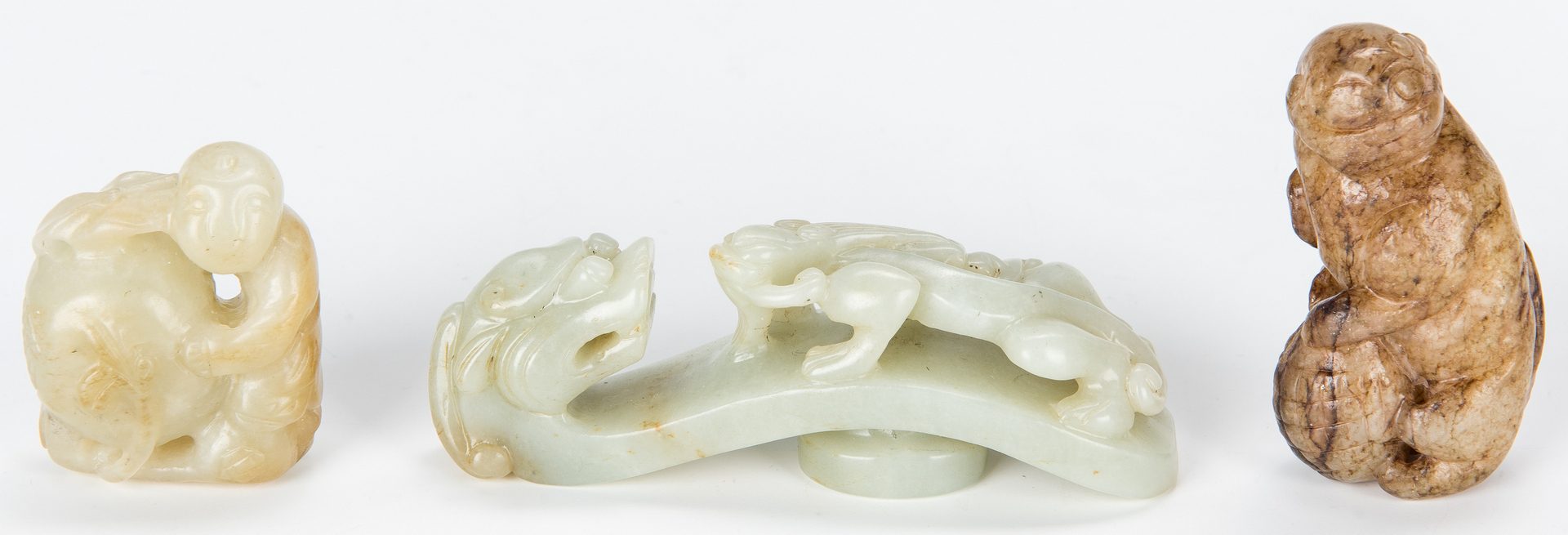 Lot 449: 5 Chinese Jade Figurals & 1 Jade Belt Hook