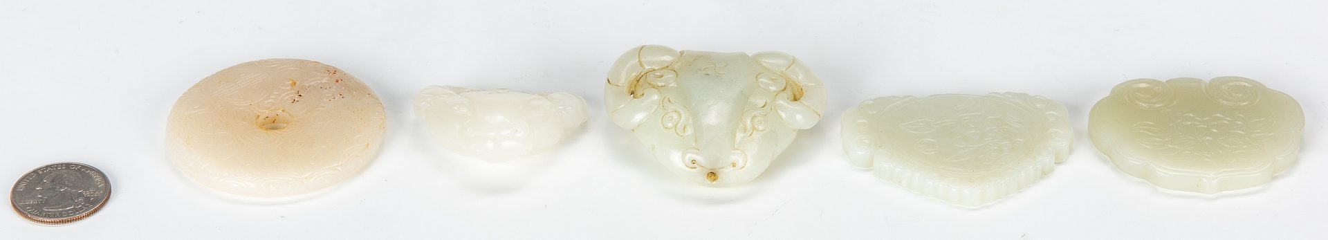 Lot 452: 5 Chinese Jade items including 4 plaques & 1 disc