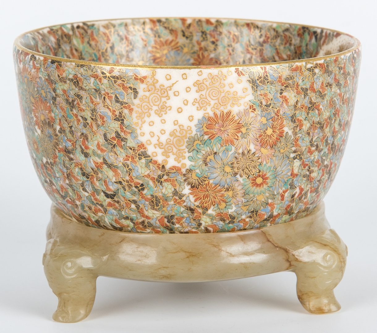 Lot 455: Asian Porcelain Butterfly Bowl & Jade Stand