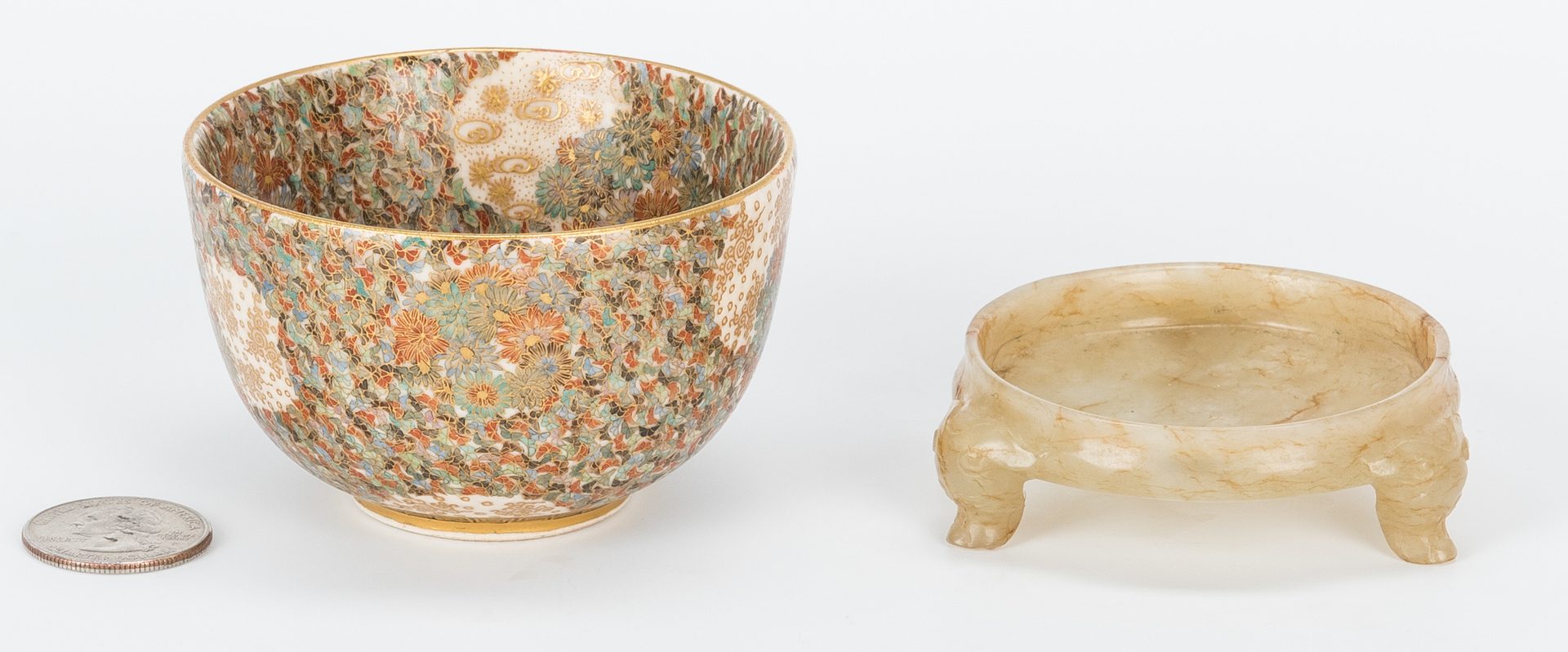 Lot 455: Asian Porcelain Butterfly Bowl & Jade Stand