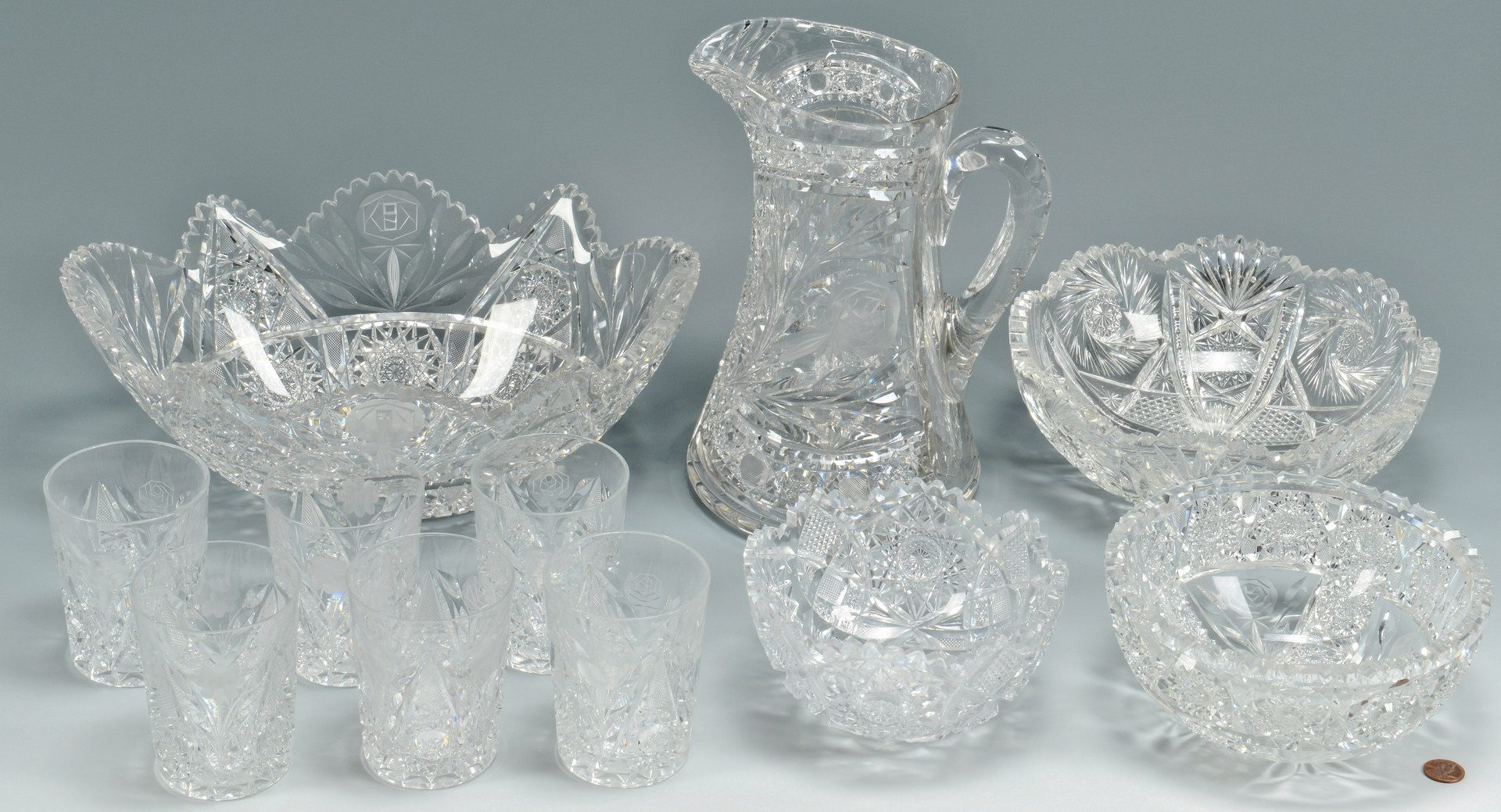 Lot 479: 11 Cut Glass items, incl. Bridgeton Rose