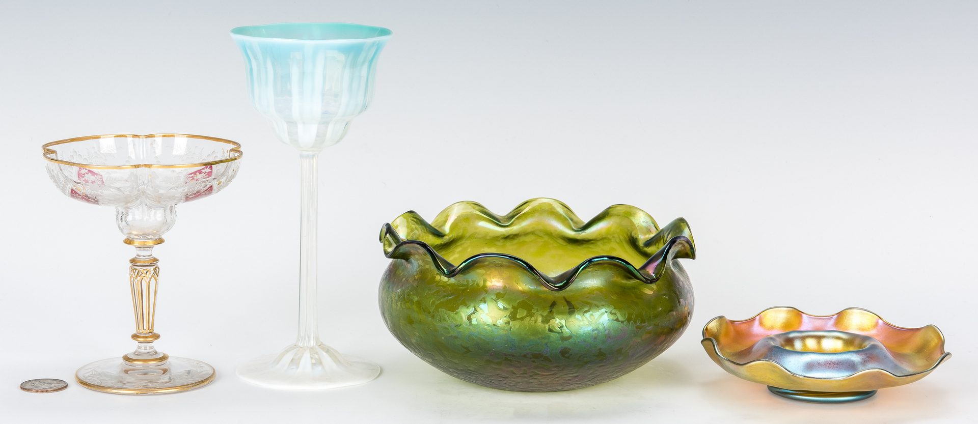 Lot 505: 4 pcs. Art Glass inc. Tiffany