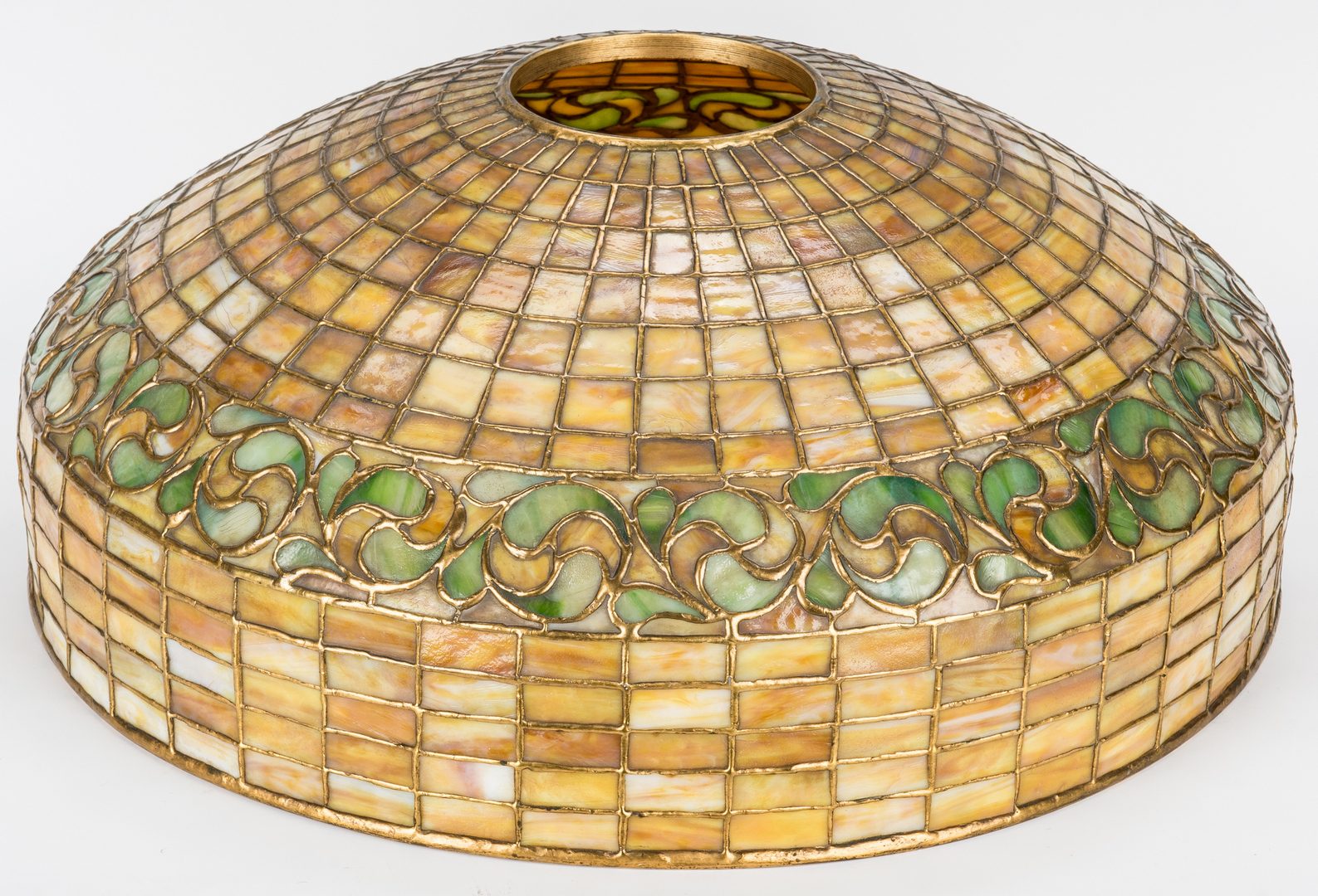 Lot 509: Tiffany Studios Mock Turtle Lamp & Lemon Leaf Shade