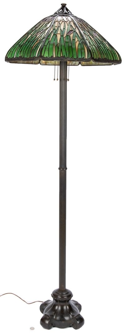 Lot 512: Handel Bronze Floor Lamp & Cattail Shade