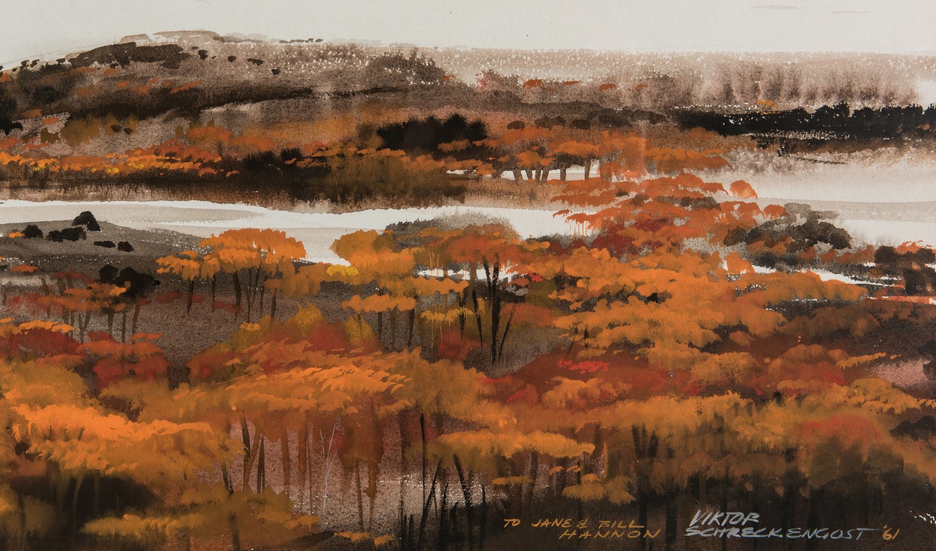 Lot 532: Victor Schreckengost Watercolor Fall Landscape