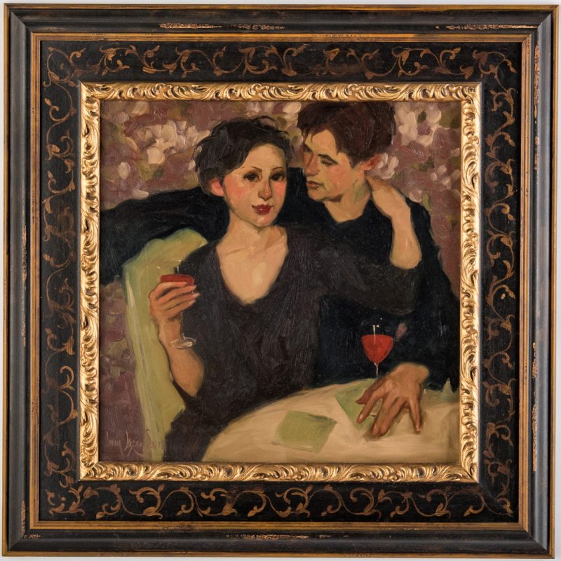 Lot 544: Linda Kyser Smith Oil on Panel, Couple at Table