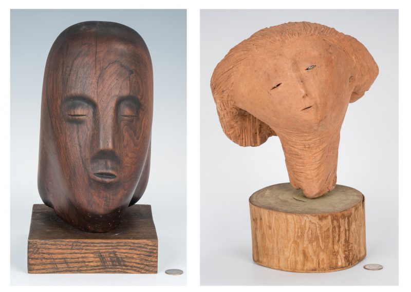 Lot 553: 2 Olen Bryant Sculptures, Heads; 2 photos