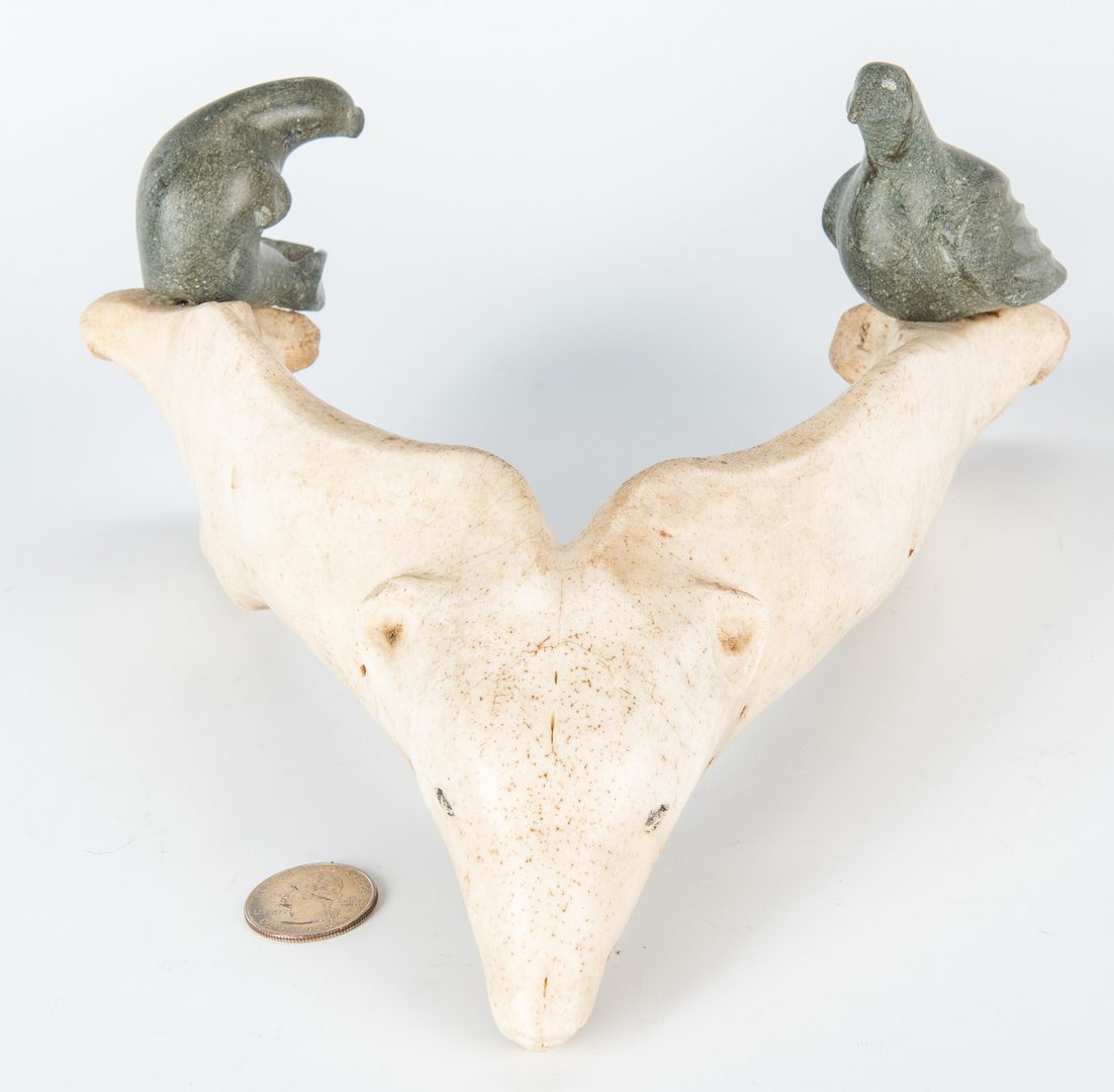 Lot 583: Inuit Carved Whalebone & Stone Sculpture