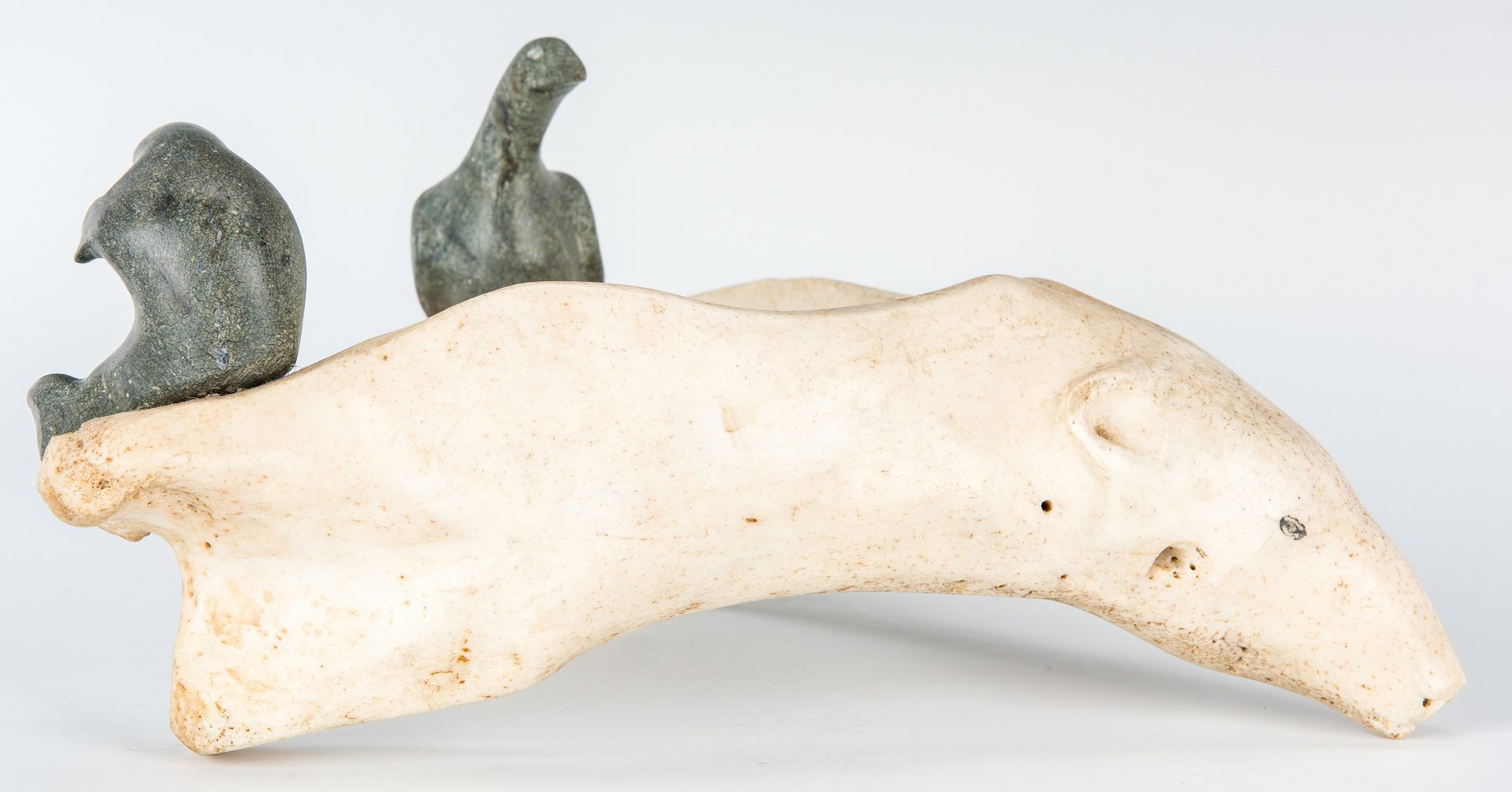 Lot 583: Inuit Carved Whalebone & Stone Sculpture