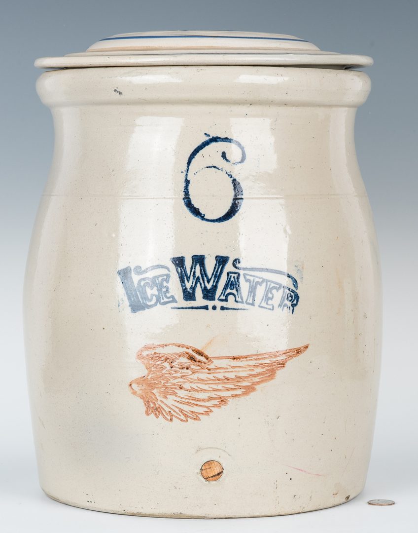 Lot 586: 6 Gal. Red Wing Stoneware Water Cooler w/ Lid