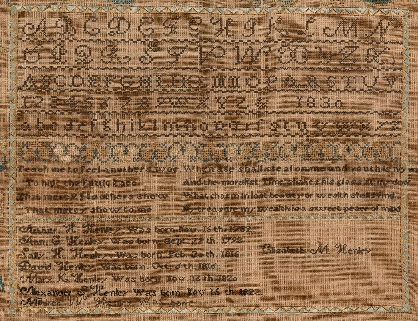 Lot 591: Tennessee Sampler, Henley Family, Knox County