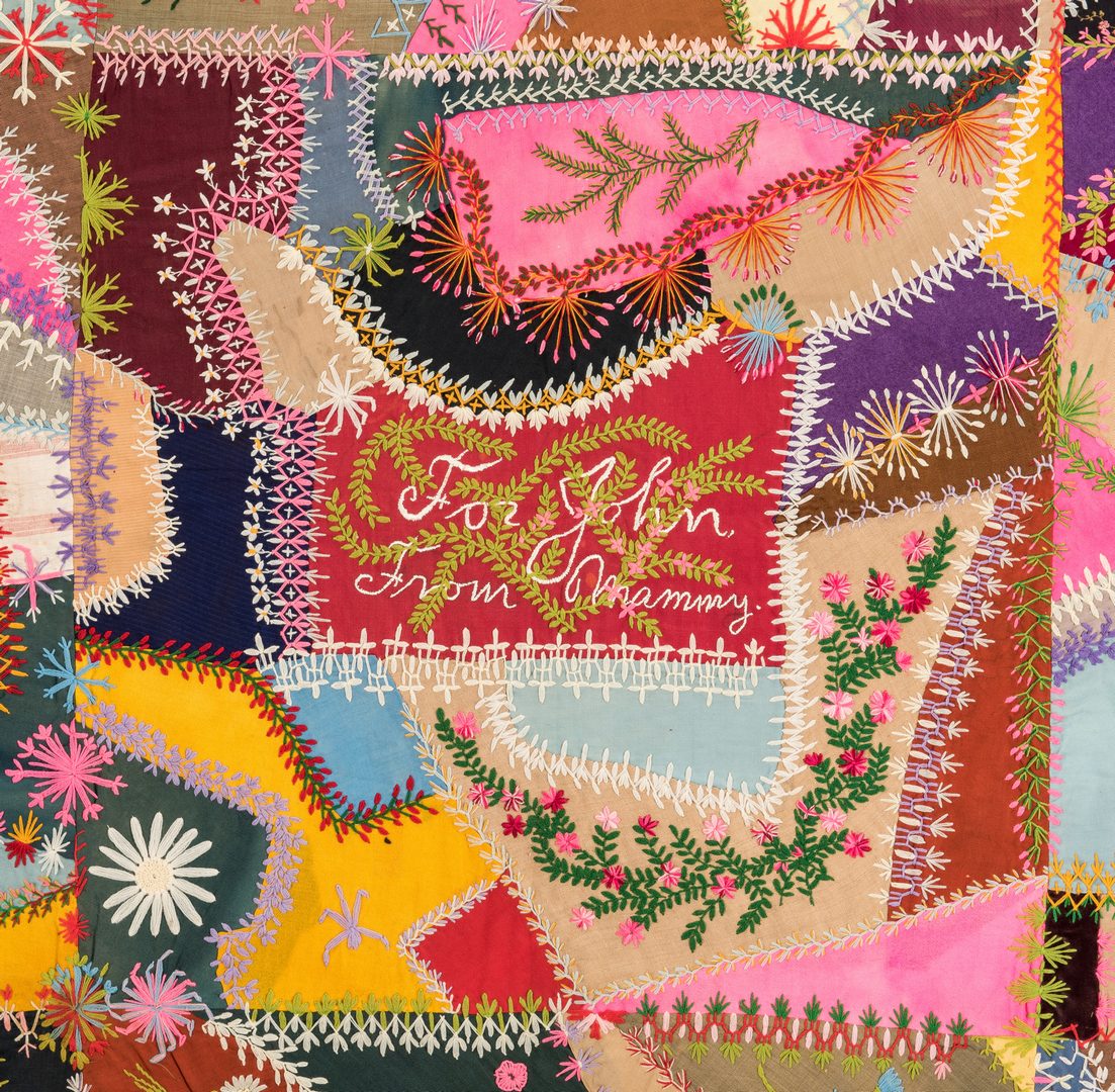 Lot 594: TN Crazy Quilt, “From Mammy,” plus 2 others, c. 1900
