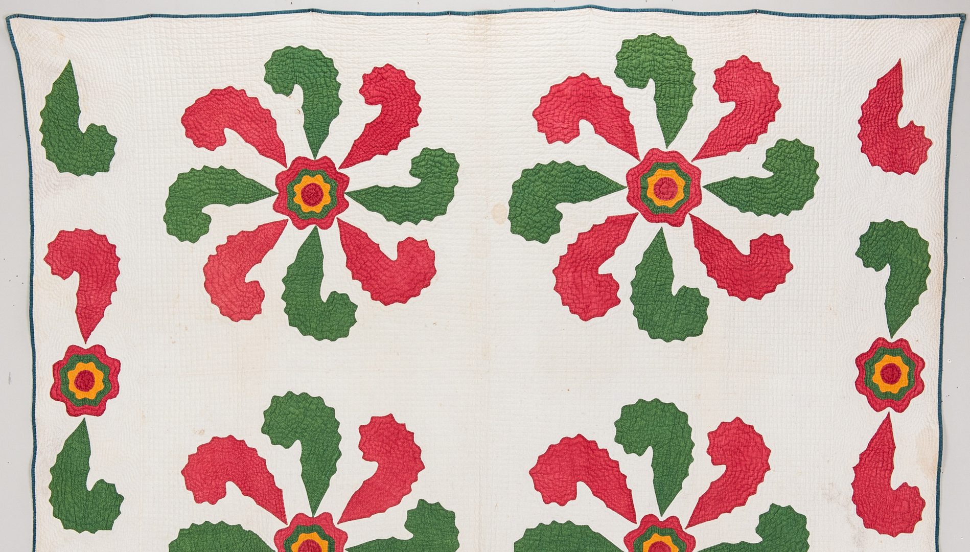 Lot 597: Coverlet and 3 quilts inc. Early TN Princess Feather & 2 Log Cabin