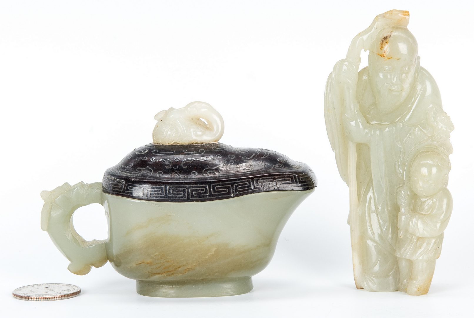 Lot 5: 2 Chinese Carved Jade Items, Libation Cup & Scholars
