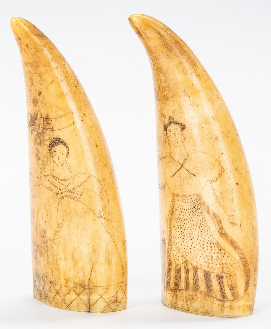 Lot 603: 19th c. Pair Scrimshaw Folk Art Carvings
