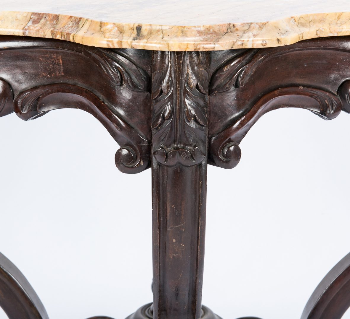 Lot 614: American Rococo Rosewood Table w/ Marble Top