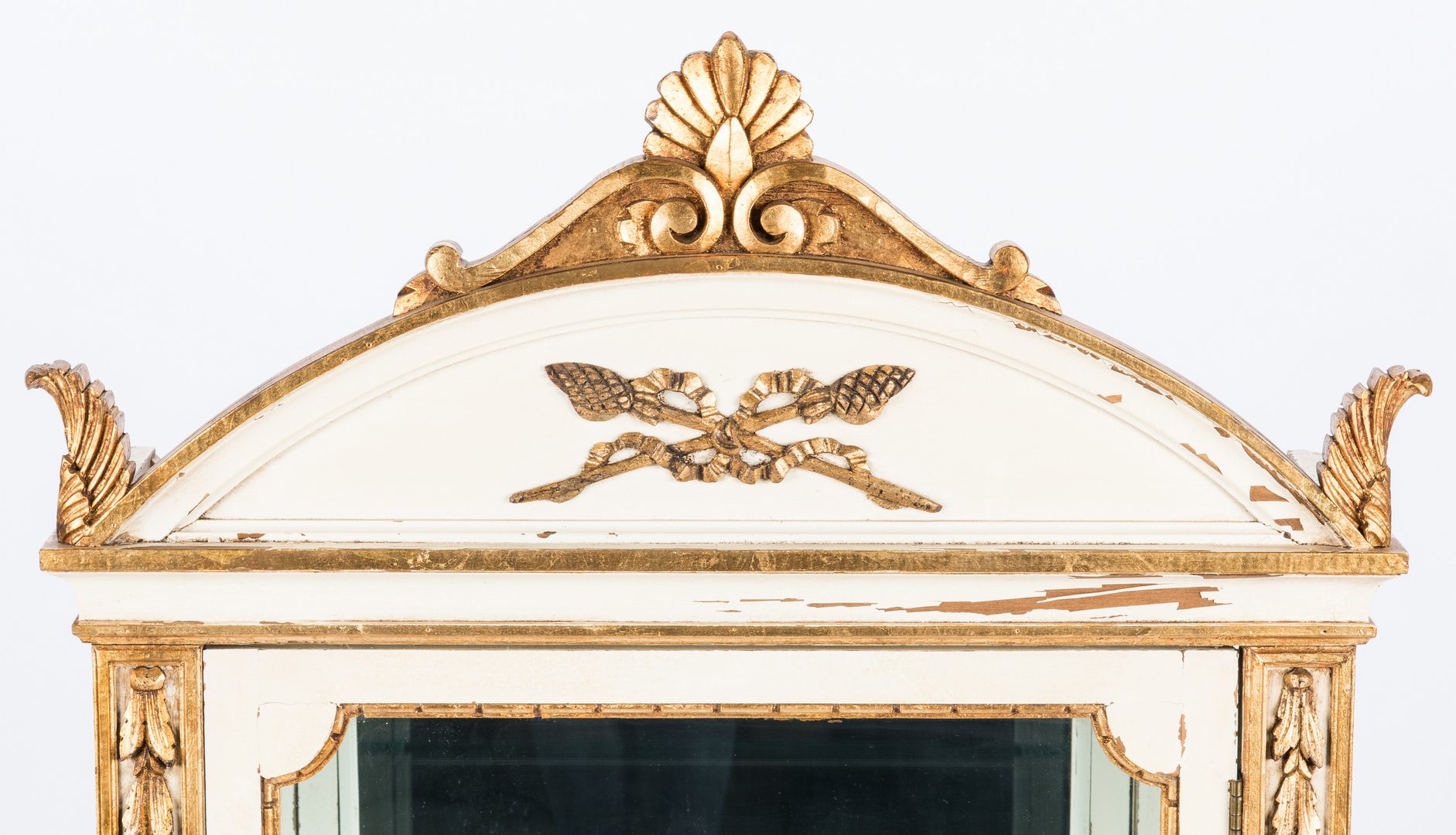 Lot 618: Neoclassical Style Hanging Curio Cabinet, w/ Sconces & Gilt Arrow