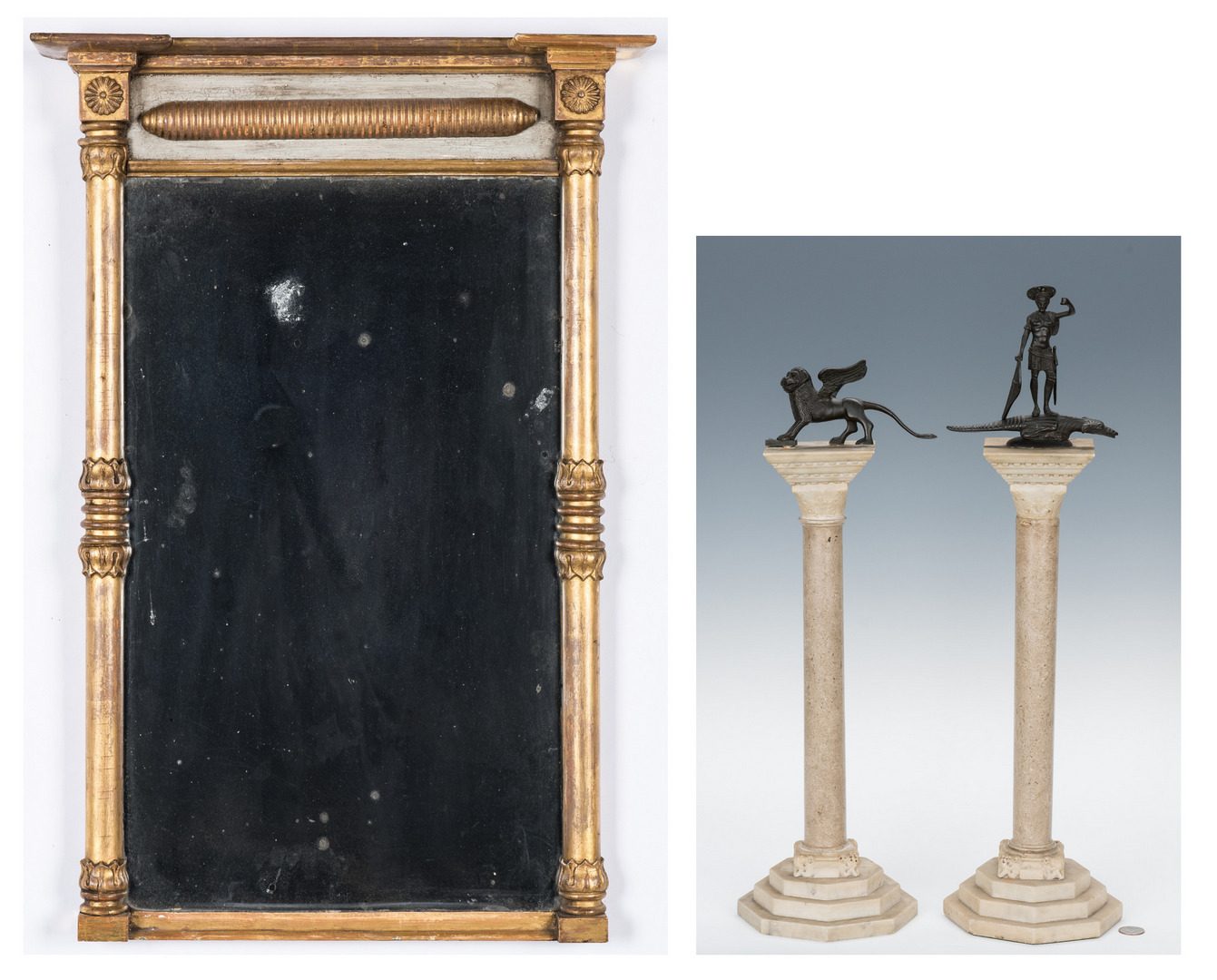 Lot 622: Regency Mirror and 2 Columns with Figures