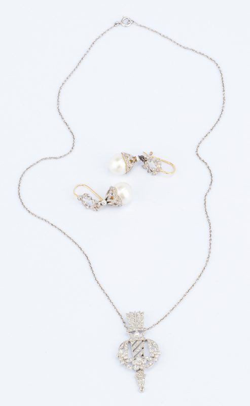 Lot 634: Vintage Diamond Necklace and Earrings