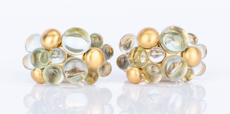 Lot 637: Lalaounis Bead Gold Ball Hoop Earrings