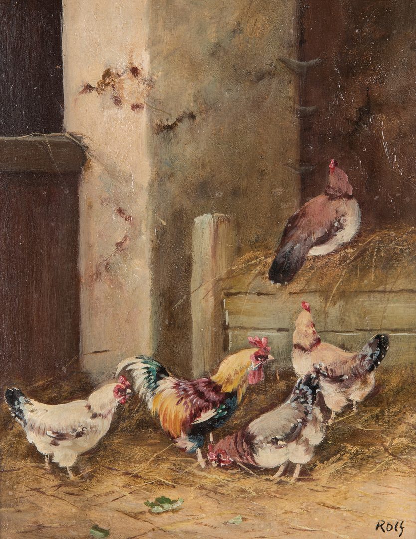 Lot 671: 2 Chicken Paintings Signed Rolf